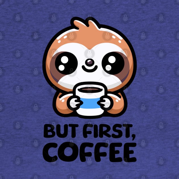 But First Coffee! Cute Coffee Sloth by Cute And Punny